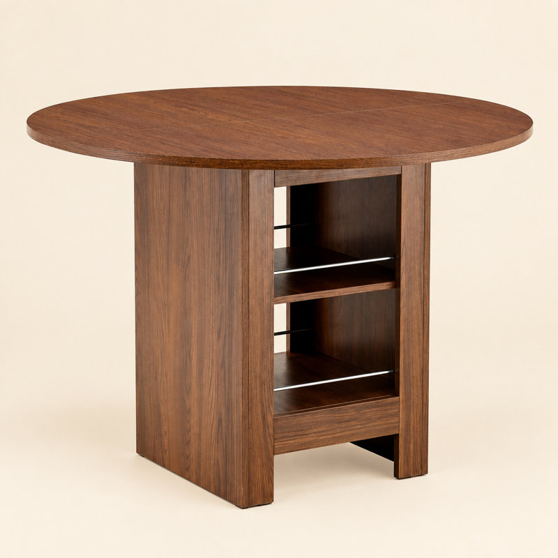 Table de salle à manger ronde moderne de 107 cm (42 po) en bois d'ingénierie noir avec rangement, Brun