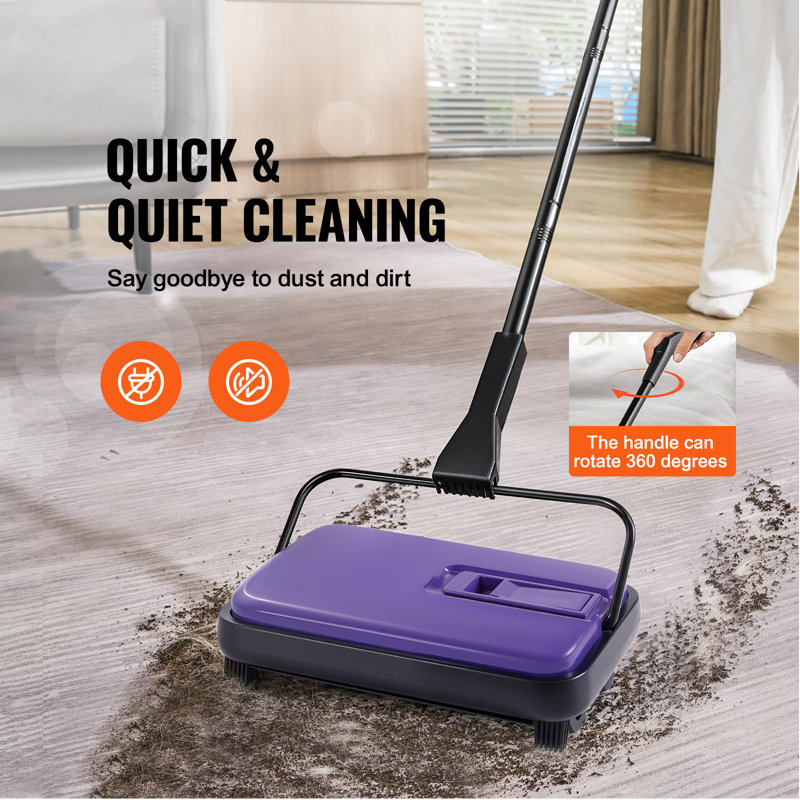 Balayeuse à tapis manuelle de 6,7 pouces de largeur avec balais non électriques, Mauve