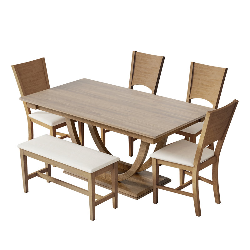 Ensemble de table de salle à manger en bois 6 pièces, ensemble de table de cuisine avec un banc et 4 chaises, Brown, Brown