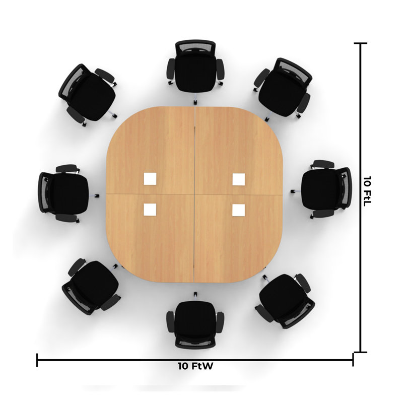 Rectangle 8 Person 80'' L Training Table and Chair Set with Cable Management, Beech