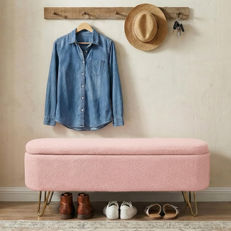 Banc de rangement rembourré Modern, Rose
