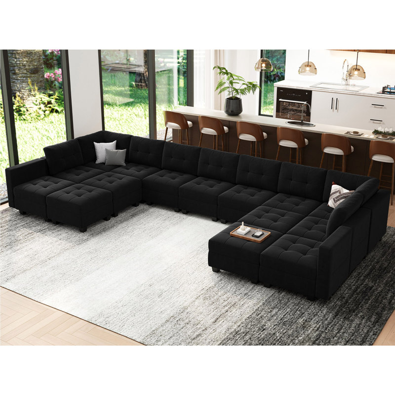 Canapé modulaire rembourré 16 pièces Soneson, Velours noir
