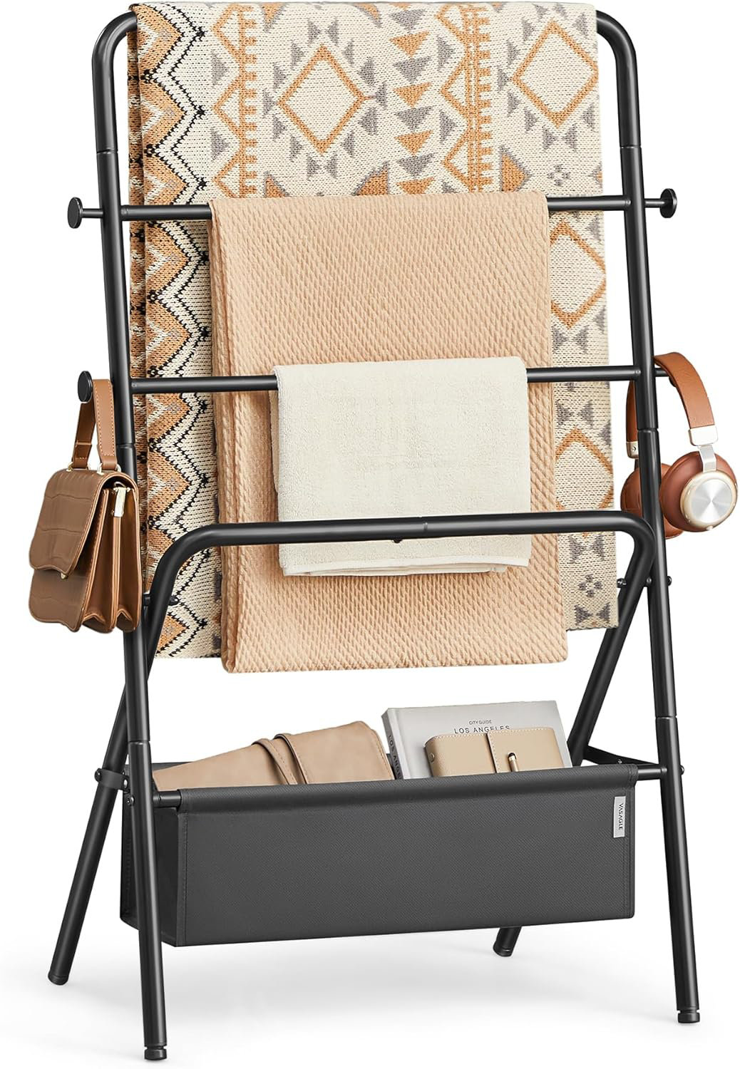 Rebrilliant Freestanding Towel Rack, Foldable Blanket Holder