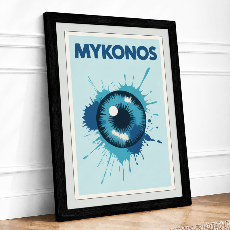 Postcard from Mykonos Retro - Framed Print, Black, A3 - 42.0 x 29.7 cm