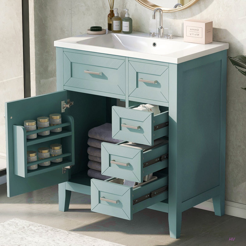 Ensemble de meuble-lavabo 30 po avec lavabo, armoire de salle de bain avec tiroirs, structure solide et panneau de fibres à densité moyenne