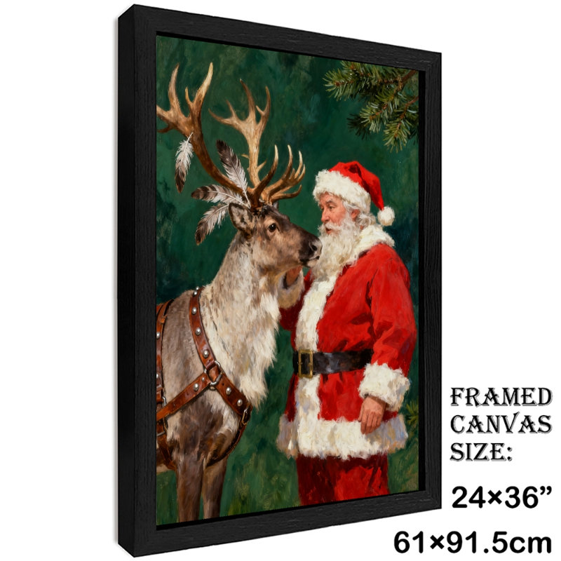 Père Noël rétro noir encadré avec art mural de style rétro, H 37 po x l 25 po