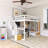 Full Size Wood Frame Loft Bed With Storage Staircase-109921772