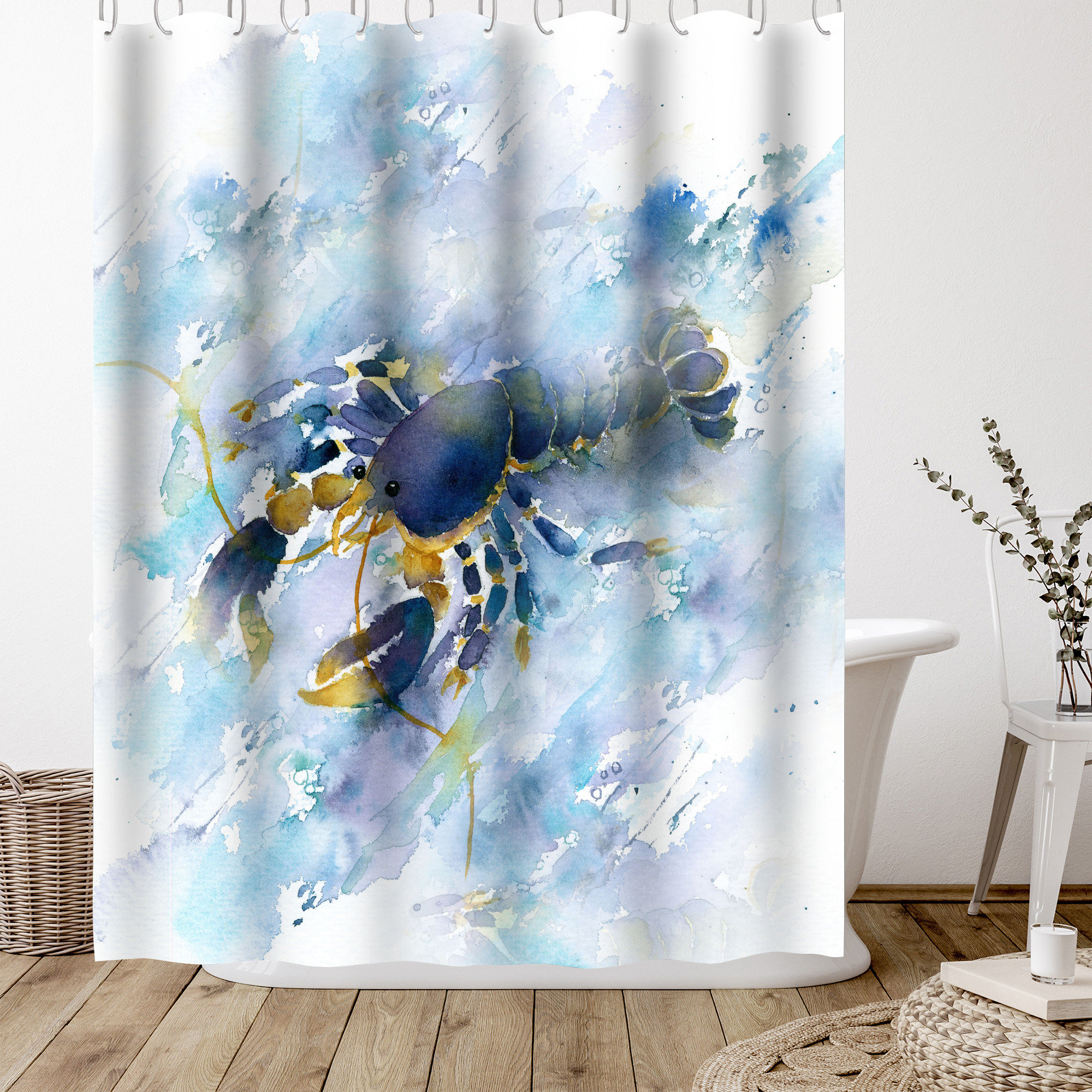 Bless international 71 x 74 Shower Curtain, Lobster by Rachel McNaughton