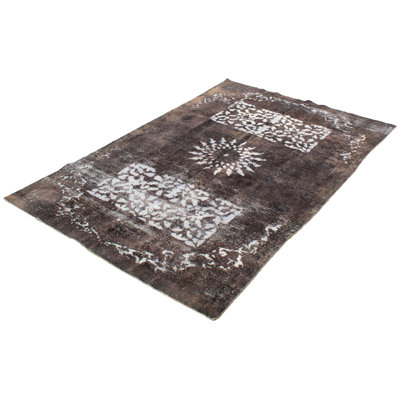 Tapis unique gris foncé / blanc en laine noué à la main de style années 1990 de 6 pi 4 po x 10 pi 8 po