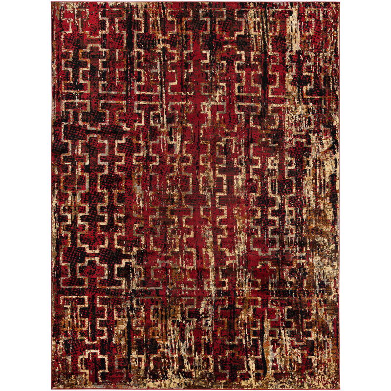 Tapis bordeaux à motif géométrique Knowle, Rectangle 9 pi x 12 pi