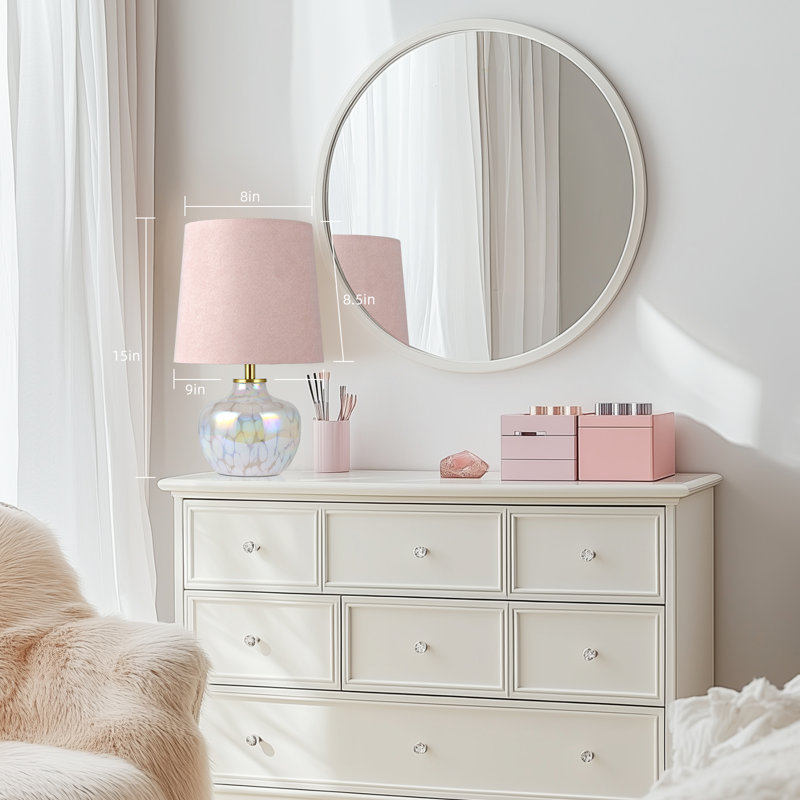 Muhedin 15‘’ Hand-Blown Glass, Kids Table Lamp with Pink Lampshade