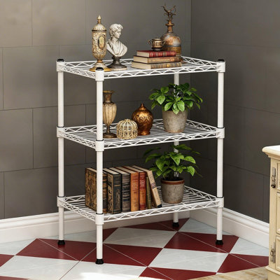Multi Purpose Metal Storage Rack With 3 Layers, Living Room Storage Shelf, Bathroom Towel Shelf, Laundry Room Organizer, Kitchen Pantry Rack Save Space, White Color