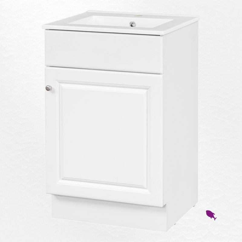 20" Single Bathroom Vanity Set With Ceramic Top, White/Silver