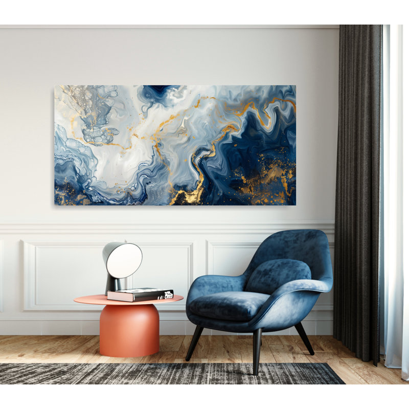 Géode abstraite, reproduction d'art sur toile, décor de marbre doré et bleu, Toile tendue, H 24 po x l 48 po x P 1,5 po