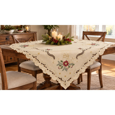 Golden Glow Embroidered Cutwork Christmas Table Topper
