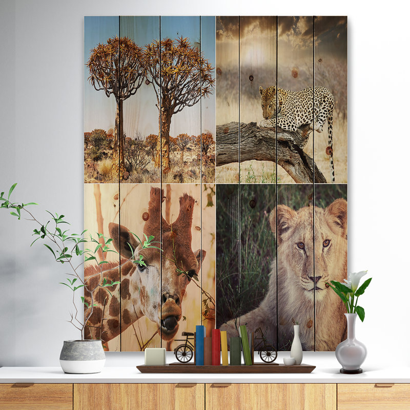 African Safari Wildlife Collage - impression d'art graphique, H 20 po x l 15 po x P 0,78 po, Bois