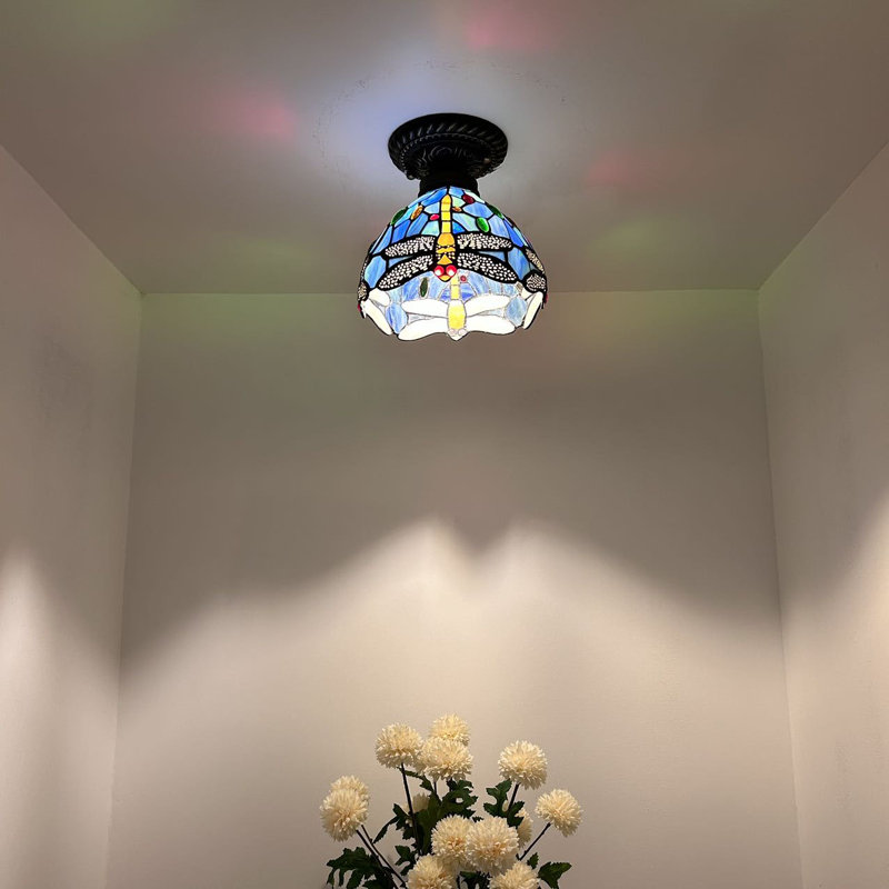 8'' 1 - Light Bronze Bowl Ceiling Fan Light Kit, Blue