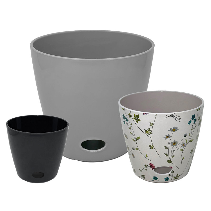 Bamboo Blooms Self-Watering 3-Piece Planter Set – 10, 7 & 5 inch Round Designs