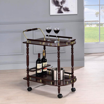 Rich Finish And Brass Accents 2-Shelf Serving Cart For Dining A Relaxing Room Atmosphere