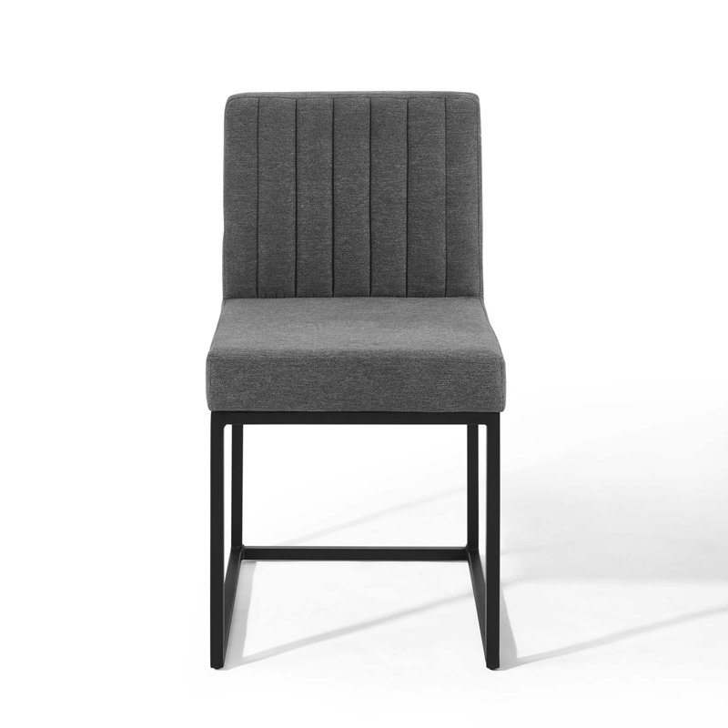 Chaise de salle à manger rembourrée en tissu Carled, Gris anthracite, 2, Noir