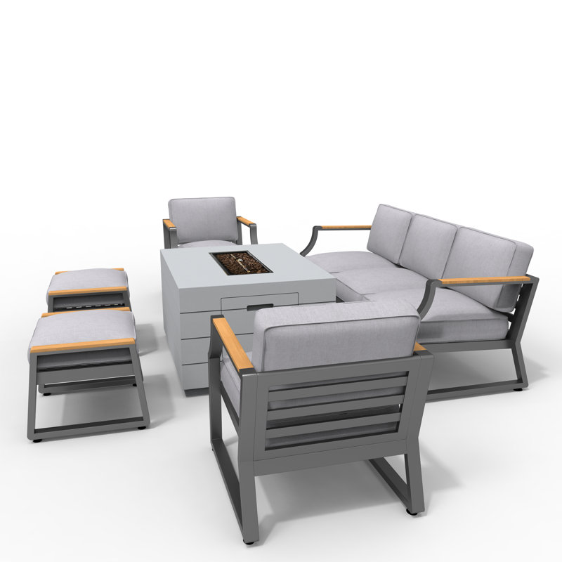 7 - Person Patio Conversation Set with Cushions, Black