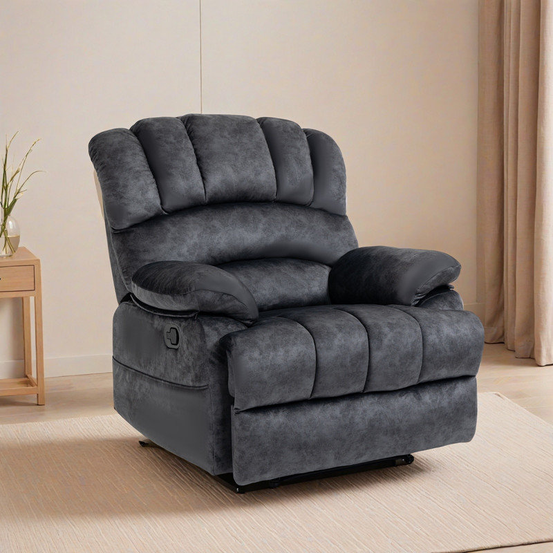 Fauteuil inclinable manuel surdimensionné - Chaise longue en tissu moelleux pour le salon, conception confortable à dossier à tirette