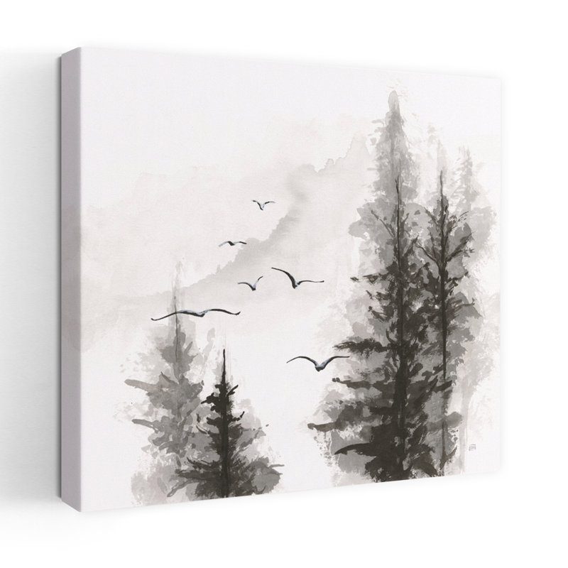 Art contemporain contemporain «Free Flight I» avec oiseaux, H 48 po x l 48 po