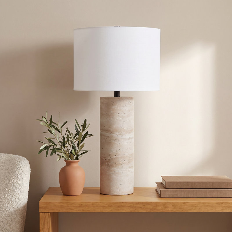 Corbett 29" Tall Natural Travertine Stone Table Lamp with Fabric Shade