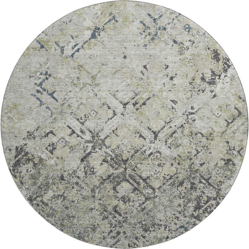 Premium Machine Washable Prisco Silver Rug, Round 8'