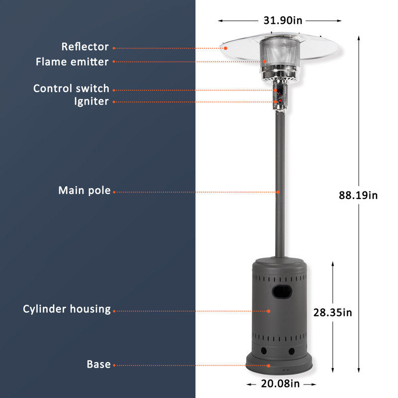 Chauffe-terrasse au propane 48 000 BTU, Gris foncé