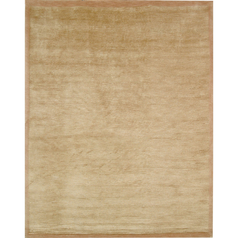 Abaigh Striped Hand-Knotted Silk and Wool Area Rug, Rectangle 9 pi x 12 pi