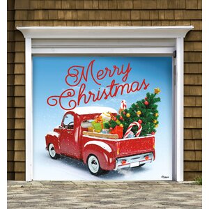 The Holiday Aisle® Red Truck Christmas Garage Banner Door Mural ...