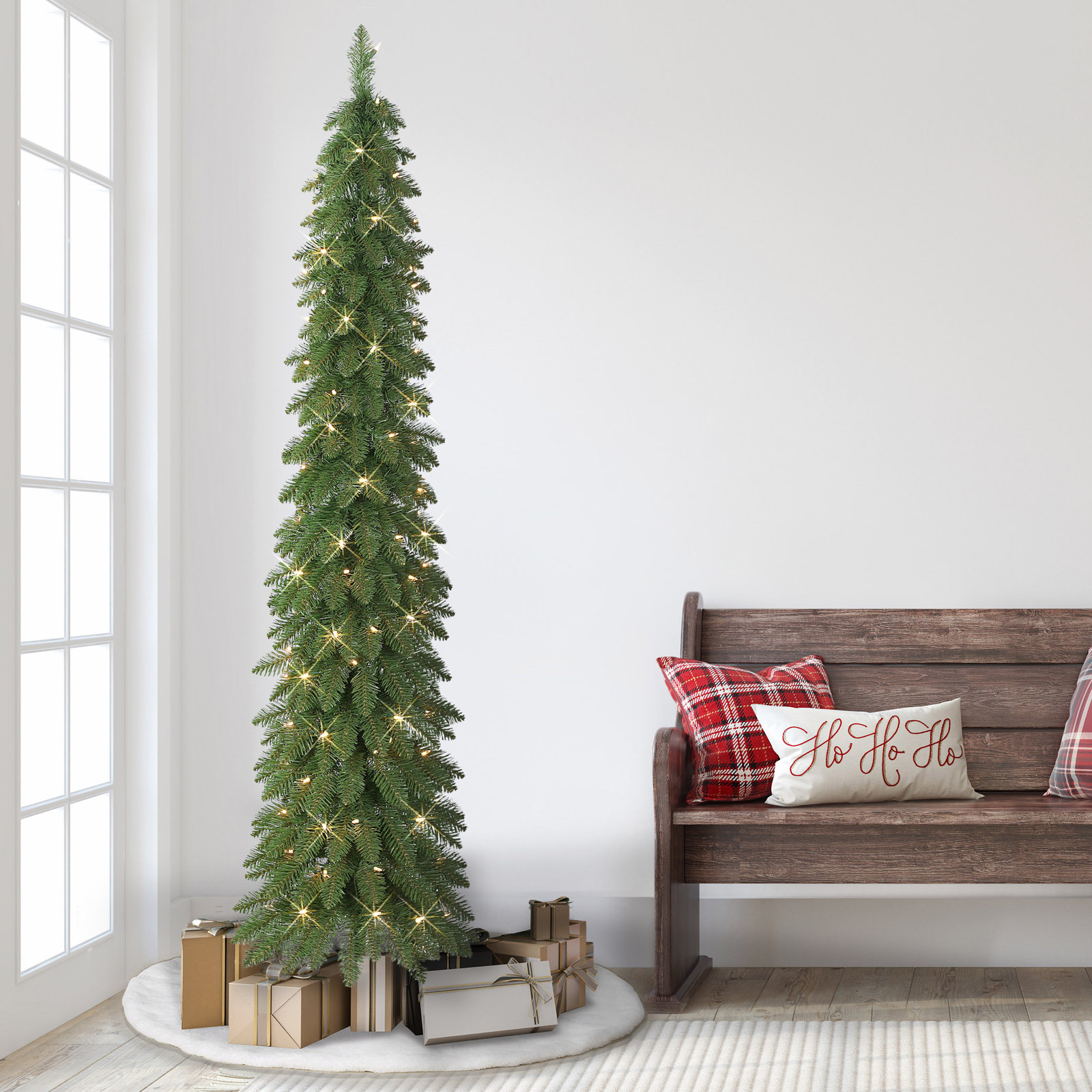 Glendower Lighted Artificial Pine Christmas Tree, 7'