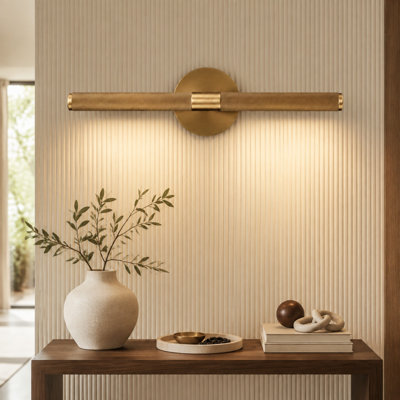 18.9" Wide Rotatable Brass Picture Light with Knurled Bar and E12 Bulb Base