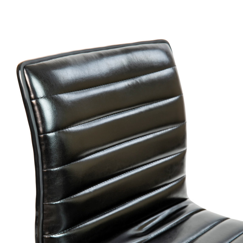 Black Vinyl Armless Ribbed Swivel Task Chair with Metal Base