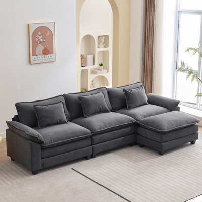 120" Sectional Sofa Comfy Cloud Couch for Living Room Modern Sofa Sleeper Deep Couches with Ottoman