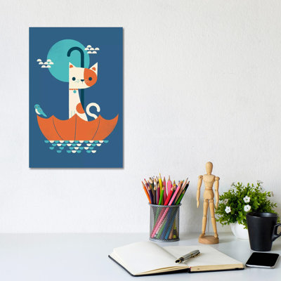 Cat in Umbrella 1 Piece Wrapped Canvas Wall Art