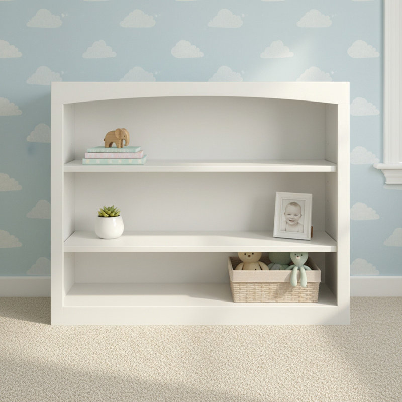 Ossy Solid Wood Classic Bookcase, (3 Shelves) 30"H x 36"W x 12"D, Linen White