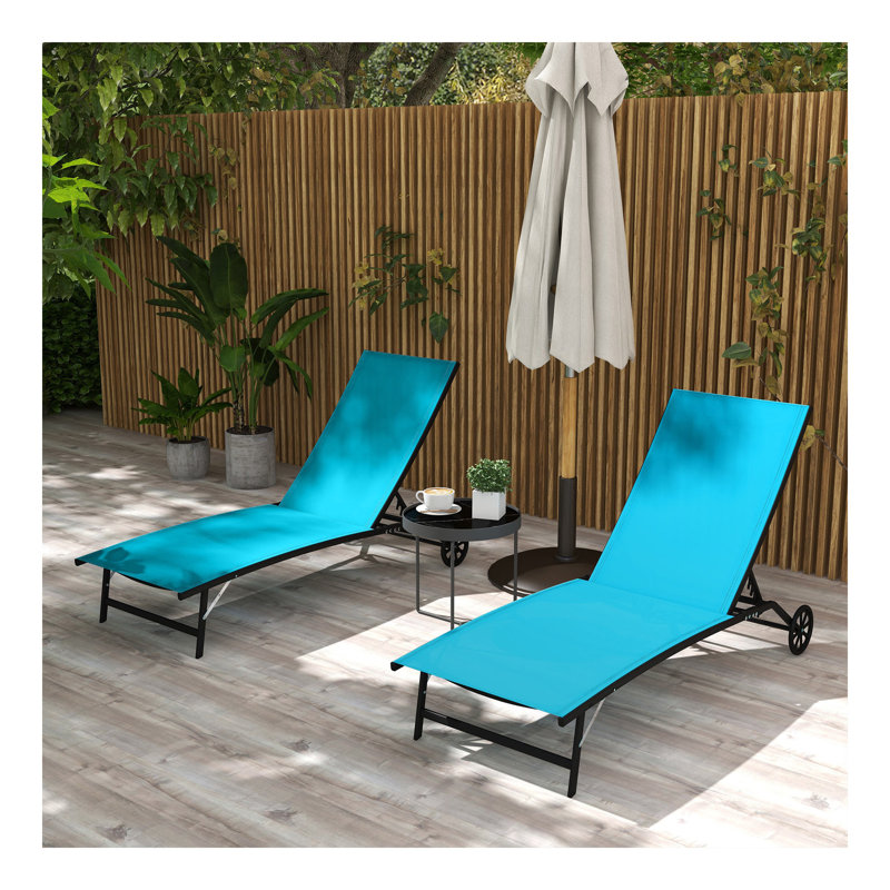 Chaise Lounge Outdoor, 2 Piece Lounge Chair With Wheels, Tanning Chair With 5 Adjustable Positions For Patio, Beach, Yard, Pool