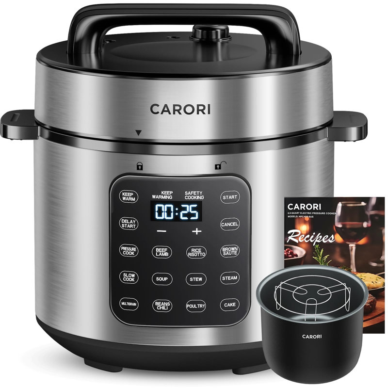 Autocuiseur électrique 9-en-1 6 pte, multifonction programmable avec évent plus sûr, olla de Presion, cuiseur à riz, mijoteuse, cuiseur à vapeur, sauteuse, réchaud et stérilisateur, 1000 W, acier inoxydable