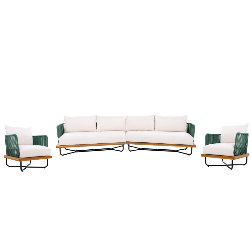 Ensemble de conversation d'extérieur en corde d'acacia tissé 4 pièces avec coussins Braylon (table non incluse)