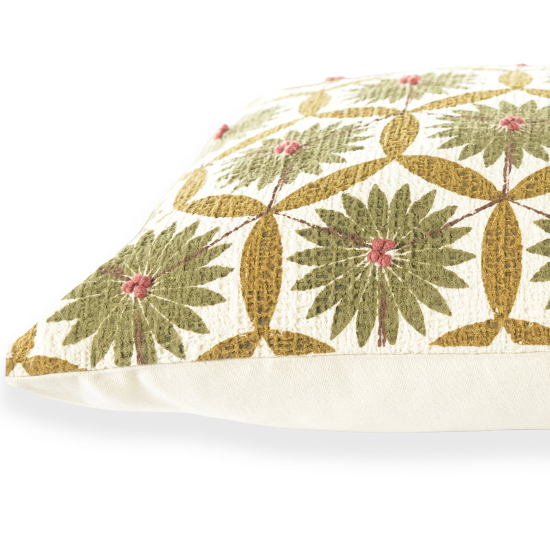 Coussin 100% coton, Ivoire / vert, Duvet synthétique