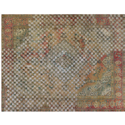 Tapis unique en laine noué à la main beige / gris / rouge / bleu de 9 pi 7 po x 12 pi 8 po