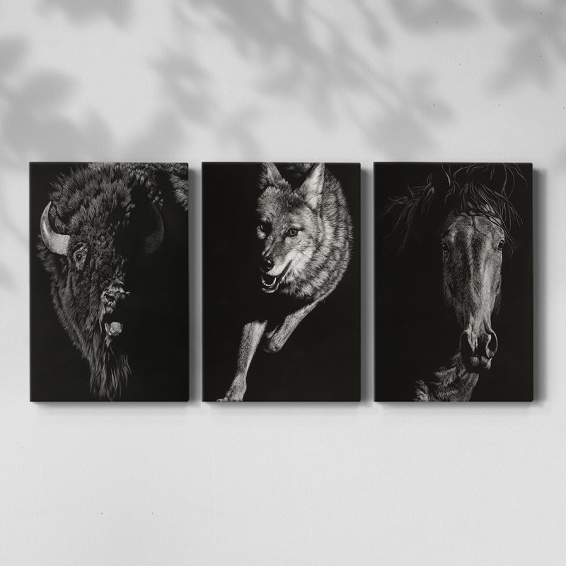 Wild Scratchboard IV - Toile tendue avec châssis sur mesure - 3 pièces, H 12 po x l 24 po