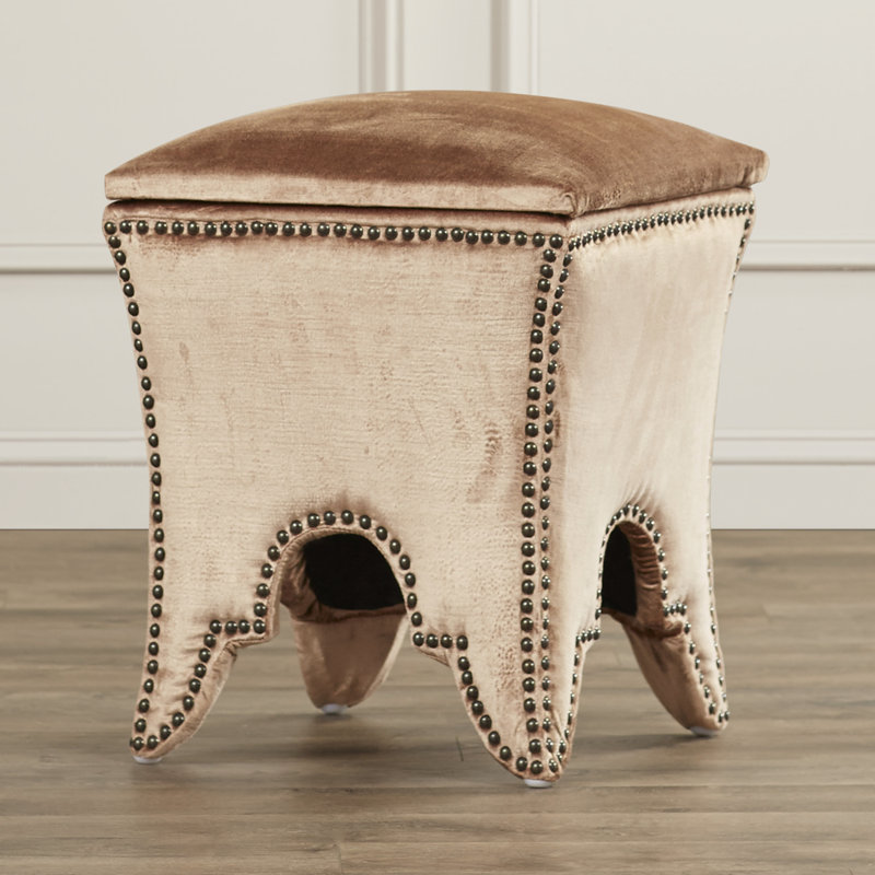 Upholstered Ottoman, Champagne, Brass