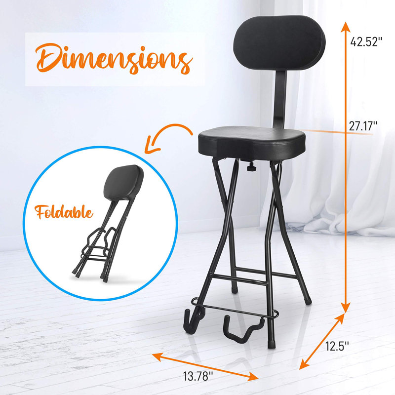 Siège avec coussin rembourré - Dossier robuste et ergonomique avec support pliable, repose-pieds, conception pliable, supporte les guitare acoustique, électrique et basse, capacité de charge maximale de 300 lb
