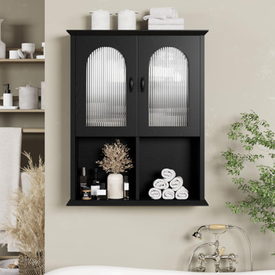Wall mounted bathroom storage cabinet with recessed doors