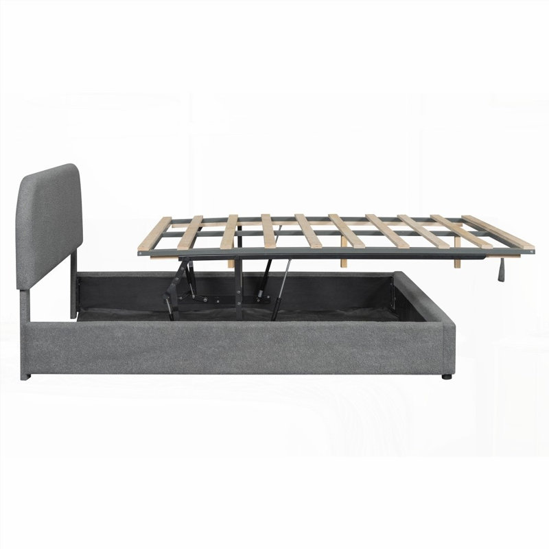 Grand lit plateforme tapissier avec système de rangement hydraulique - Aucun sommier nécessaire, robuste et amp; Durable