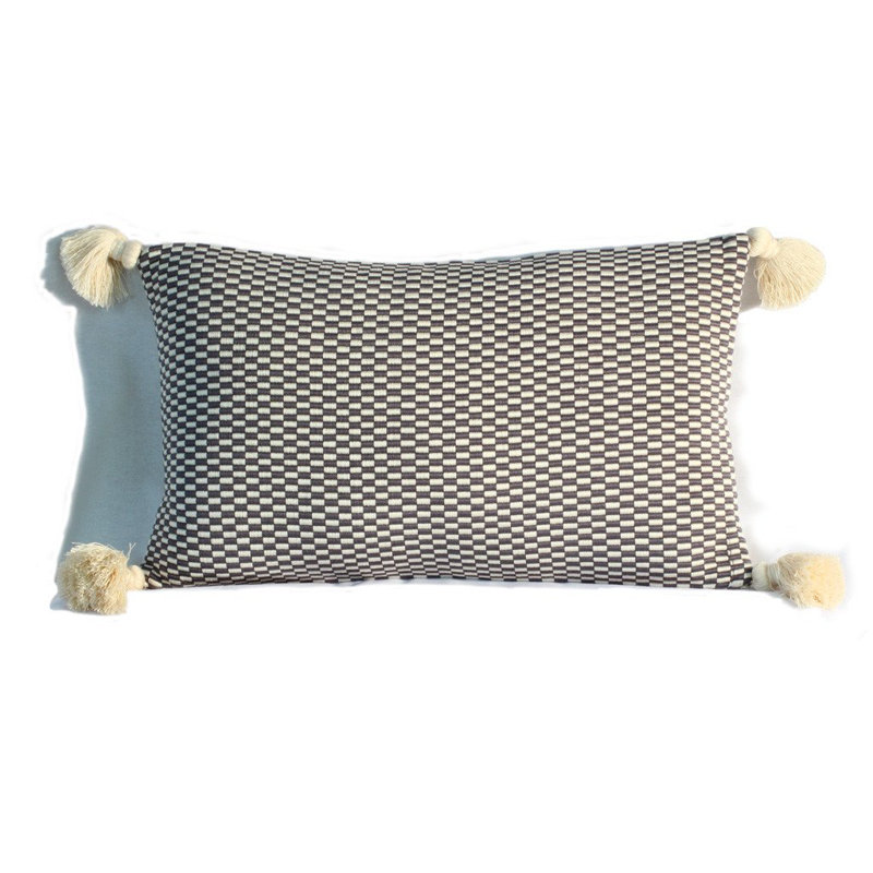 Ella Rectangular Cotton Pillow Cover and Insert, Gray/Natural