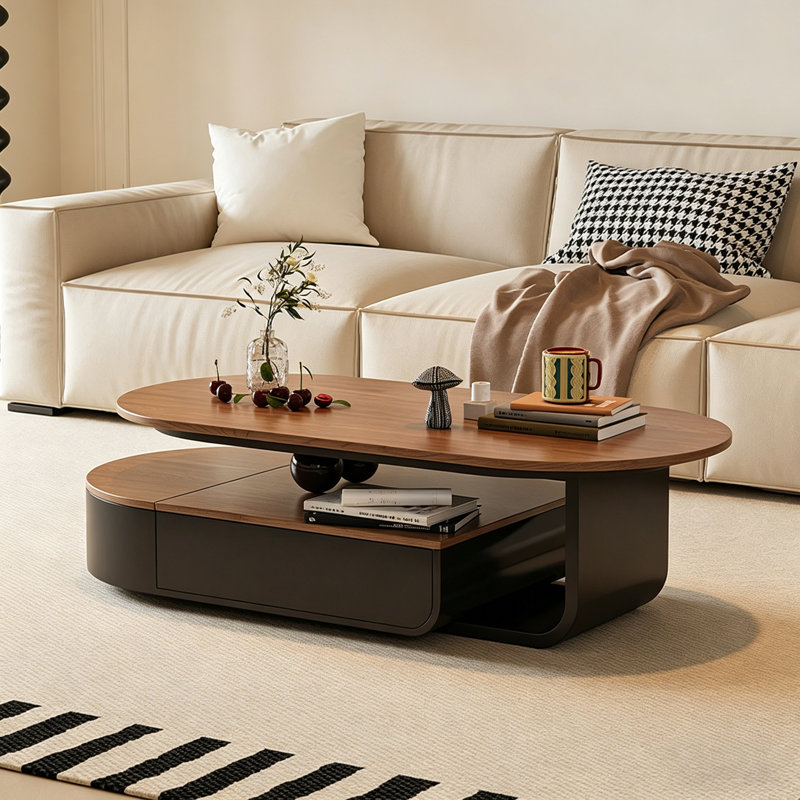 Table basse brune et ovale rétro, 16.54" H x 55.12" W x 27.56" D